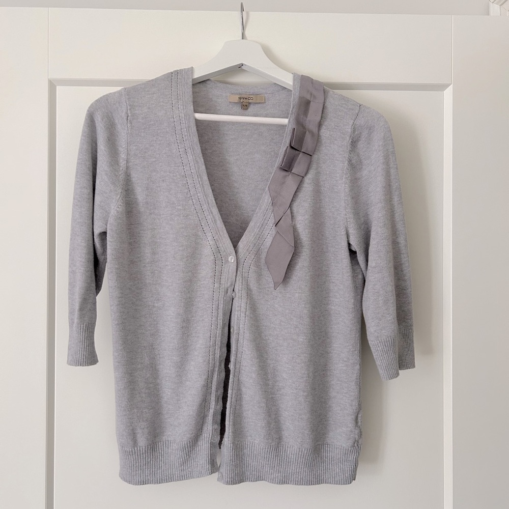 RW&CO. Light Gray Cardigan with Ribbon Accent